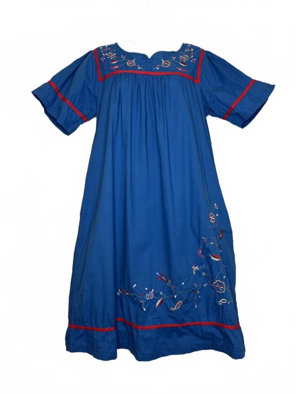 VTG Anthony Richards Med. Embroidered Floral Dress Blue